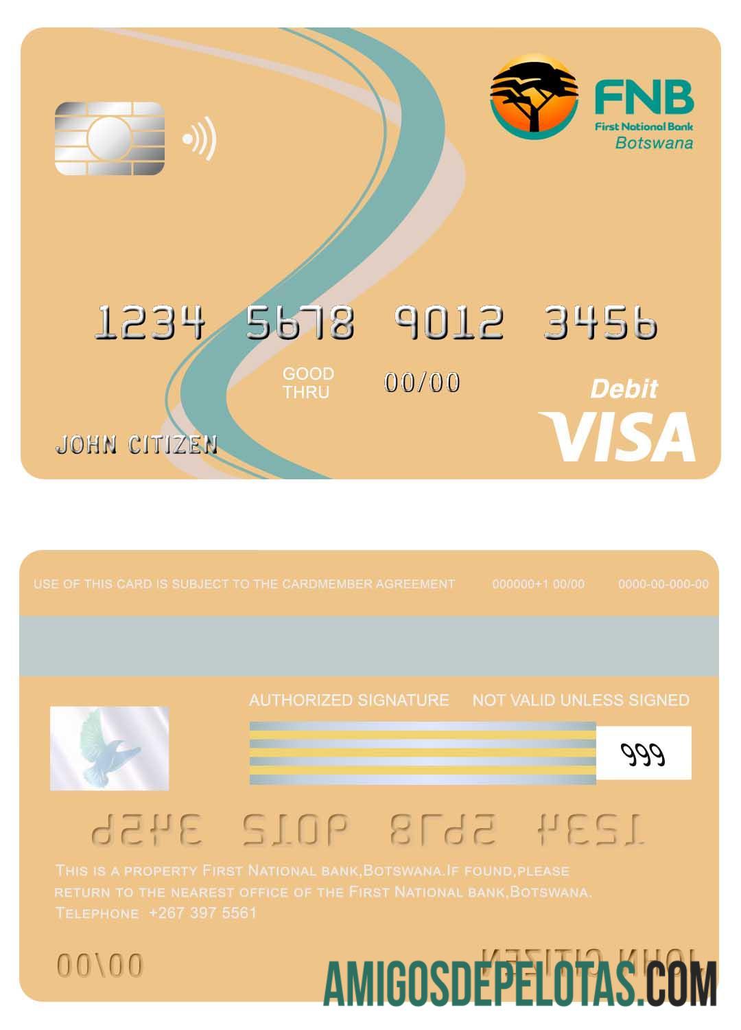 Cartão Visa do Primeiro Banco Nacional do Botswana exemplo real